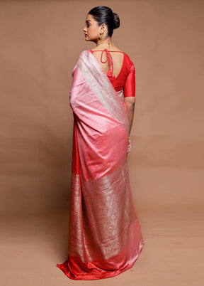 Red Handloom Katan Pure Silk Saree With Blouse Piece