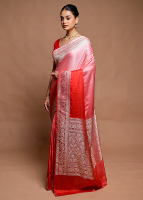 Red Handloom Katan Pure Silk Saree With Blouse Piece