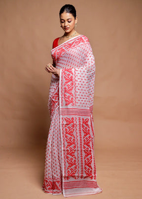 White Tant Jamdani Saree Without Blouse Piece