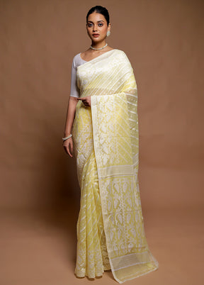 Yellow Tant Jamdani Saree Without Blouse Piece