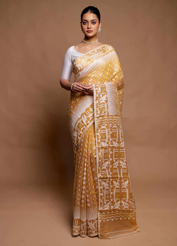 Yellow Tant Jamdani Saree Without Blouse Piece