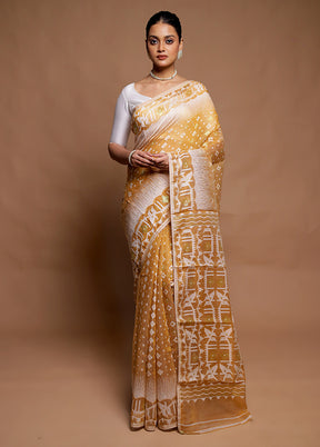 Yellow Tant Jamdani Saree Without Blouse Piece