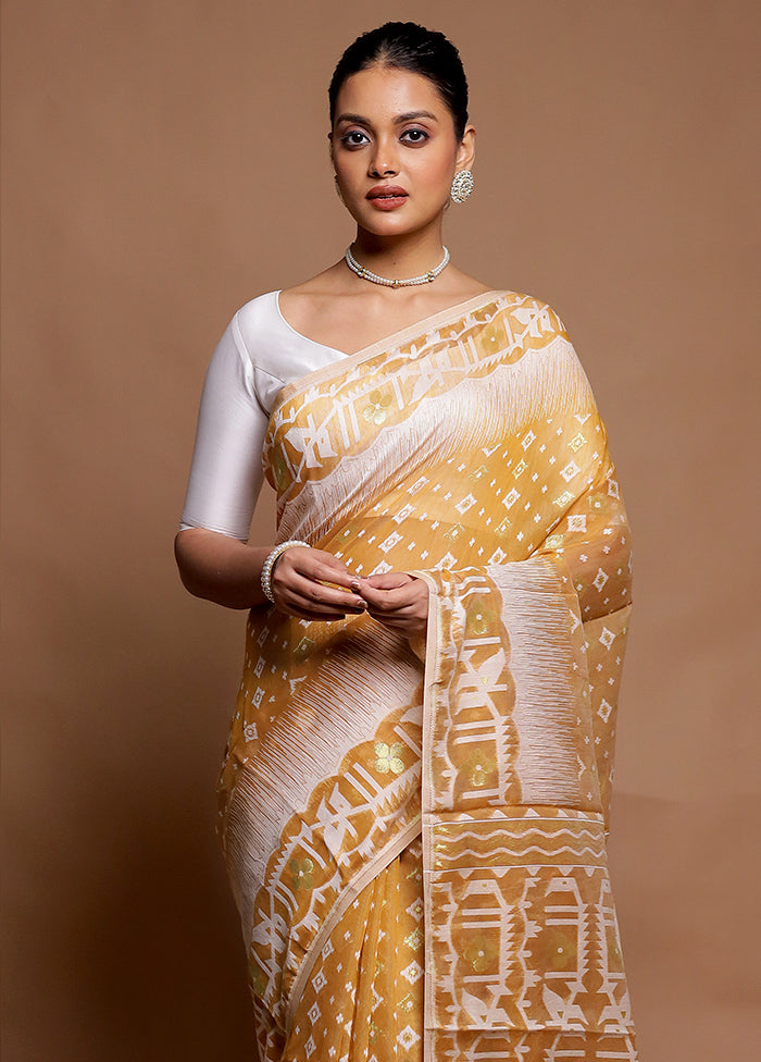 Yellow Tant Jamdani Saree Without Blouse Piece