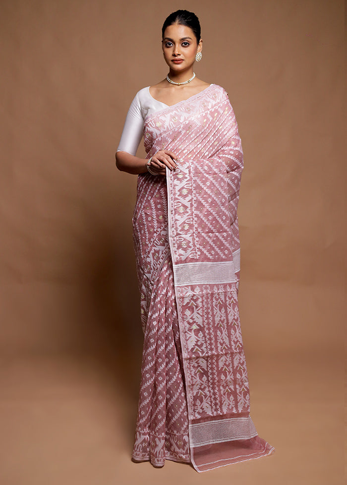 Pink Tant Jamdani Saree Without Blouse Piece