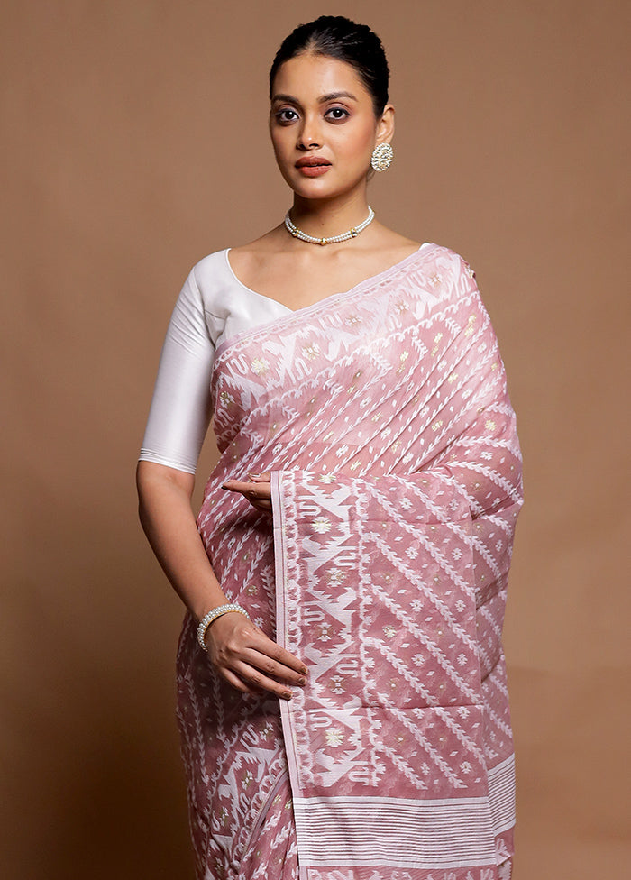 Pink Tant Jamdani Saree Without Blouse Piece