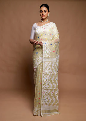 Cream Tant Jamdani Saree Without Blouse Piece