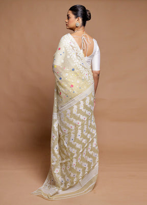 Cream Tant Jamdani Saree Without Blouse Piece