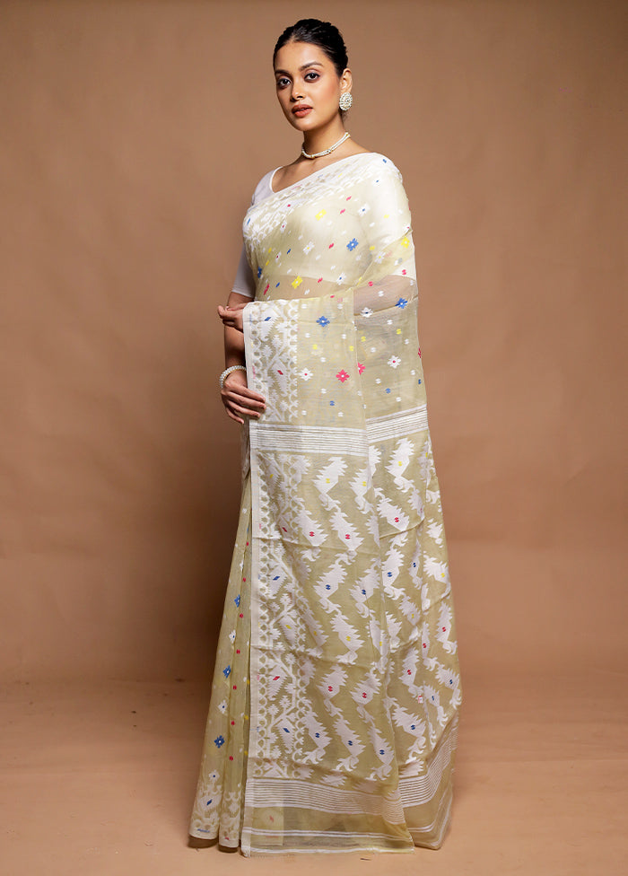 Cream Tant Jamdani Saree Without Blouse Piece