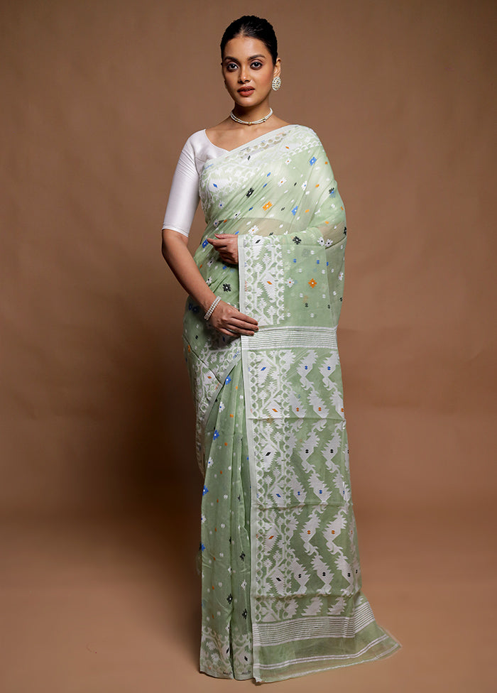 Green Tant Jamdani Saree Without Blouse Piece