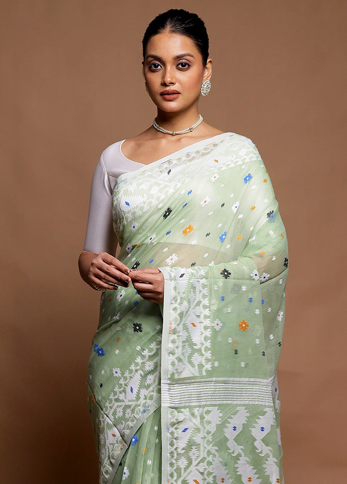 Green Tant Jamdani Saree Without Blouse Piece