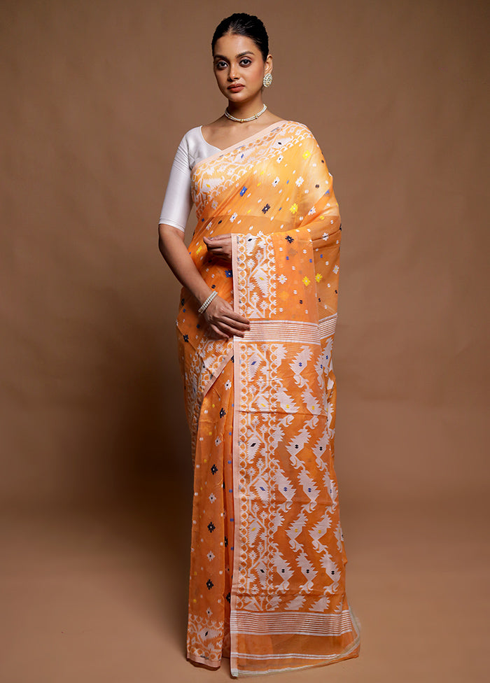 Orange Tant Jamdani Saree Without Blouse Piece