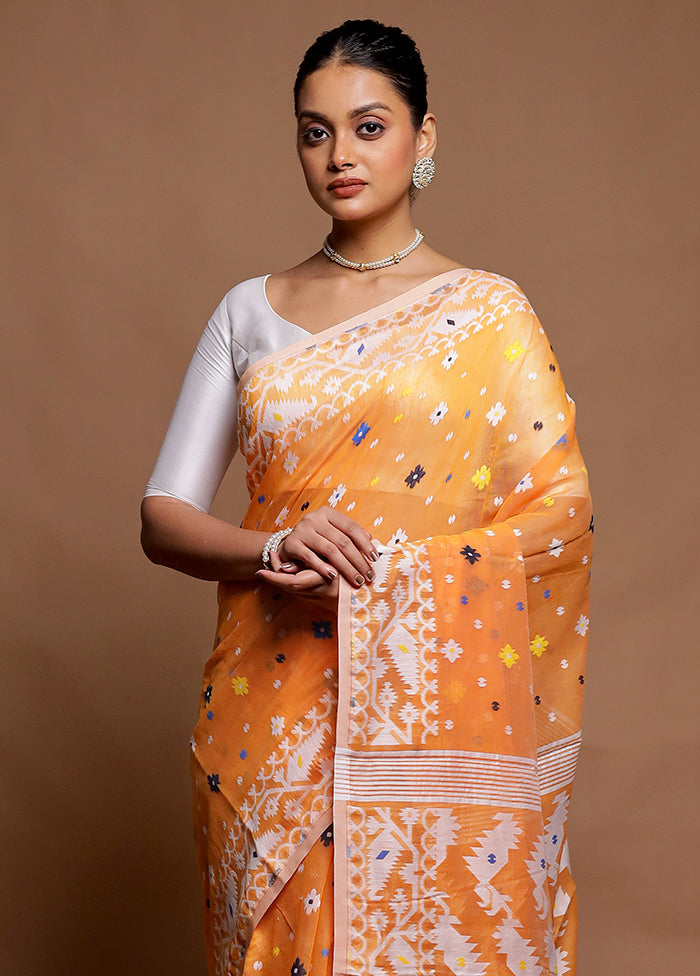 Orange Tant Jamdani Saree Without Blouse Piece