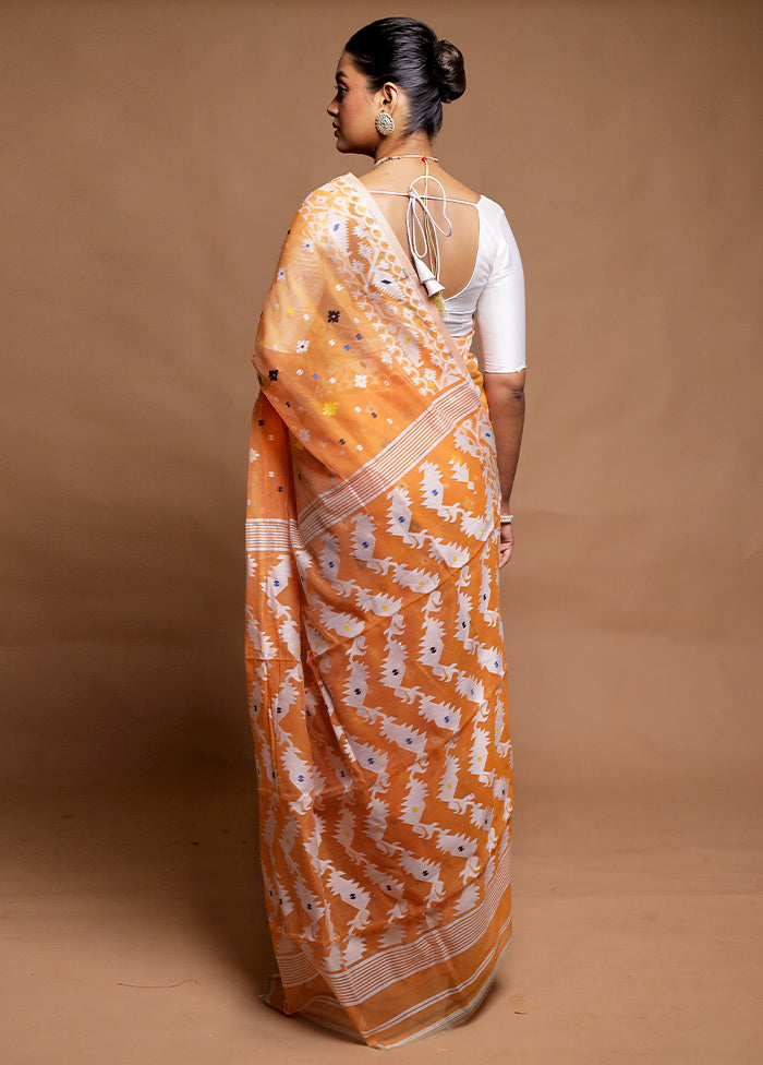 Orange Tant Jamdani Saree Without Blouse Piece