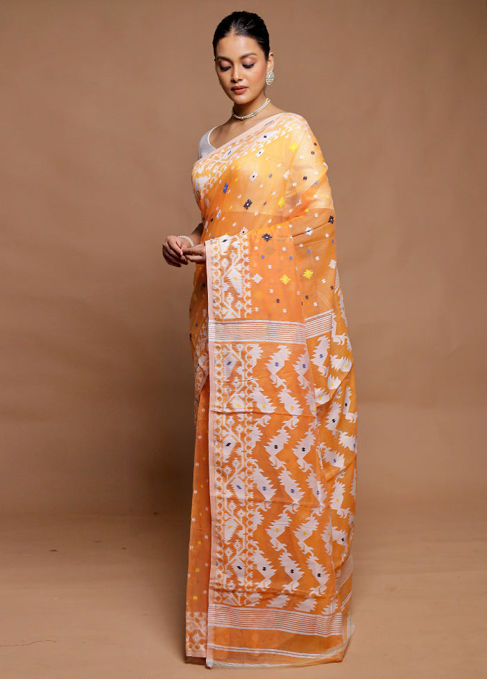 Orange Tant Jamdani Saree Without Blouse Piece