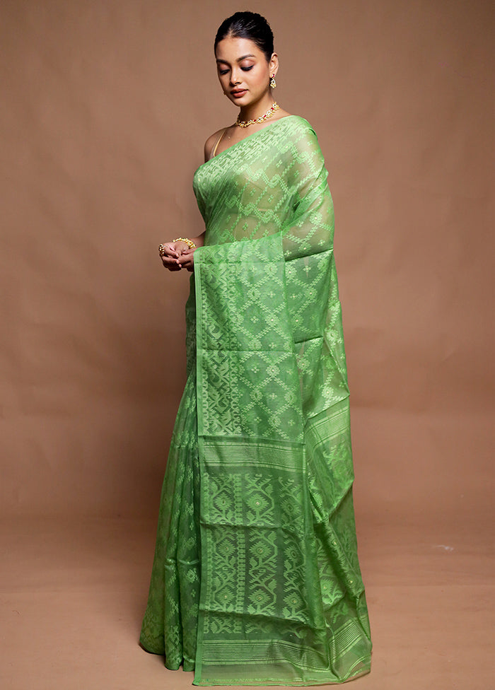 Green Tant Jamdani Saree Without Blouse Piece