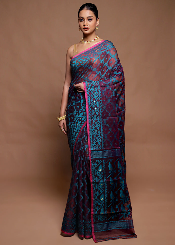 Purple Tant Jamdani Saree Without Blouse Piece