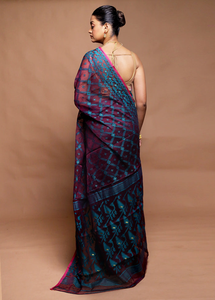 Purple Tant Jamdani Saree Without Blouse Piece