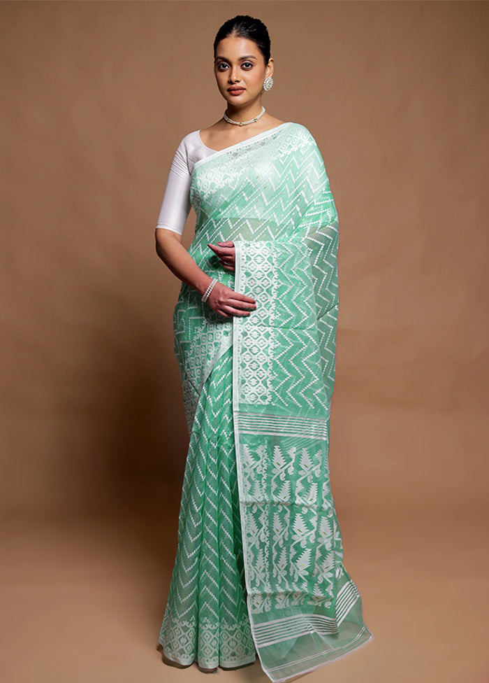 Green Tant Jamdani Saree Without Blouse Piece