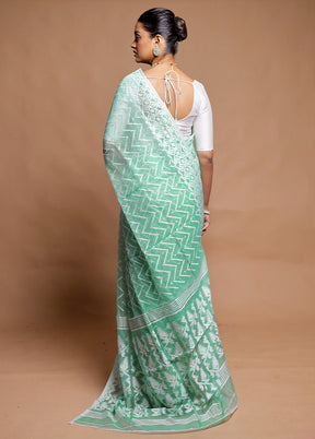 Green Tant Jamdani Saree Without Blouse Piece