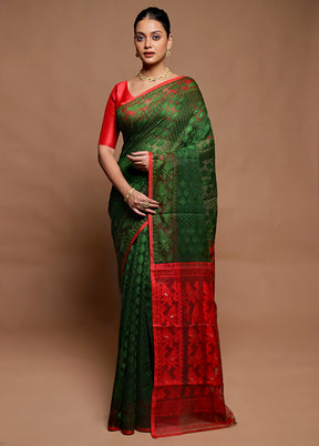 Green Tant Jamdani Saree Without Blouse Piece