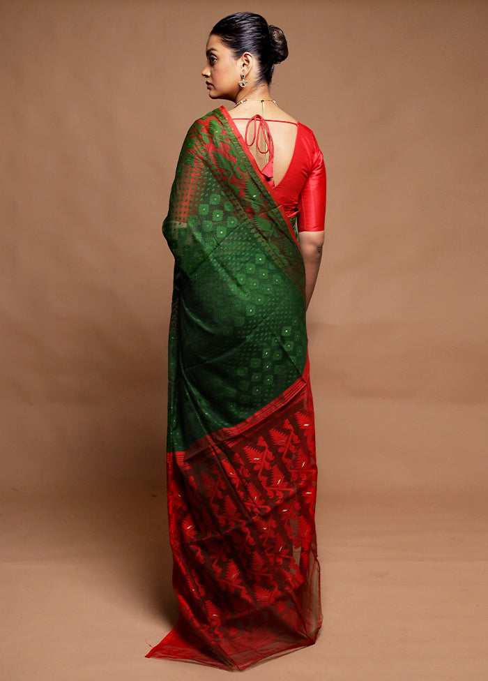 Green Tant Jamdani Saree Without Blouse Piece