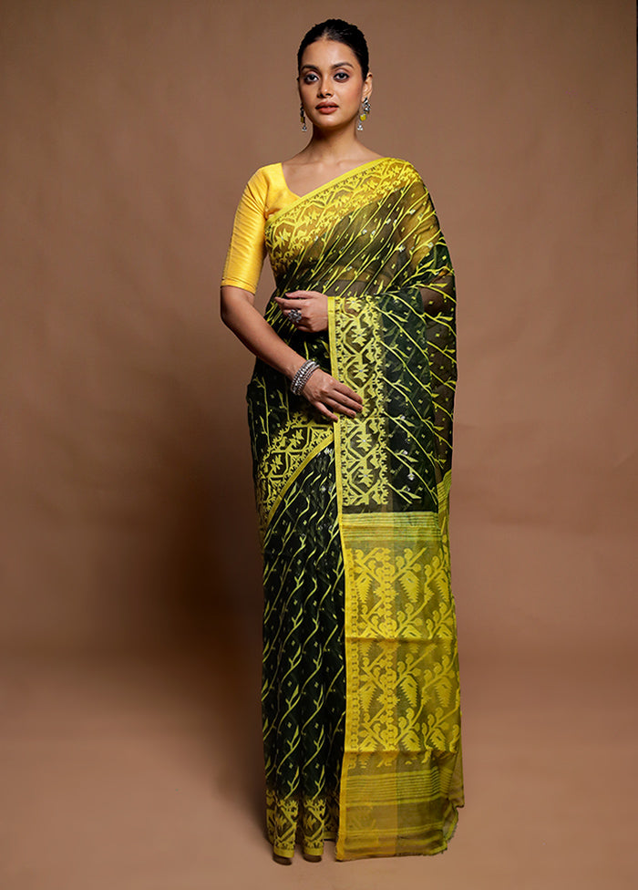 Green Tant Jamdani Saree Without Blouse Piece