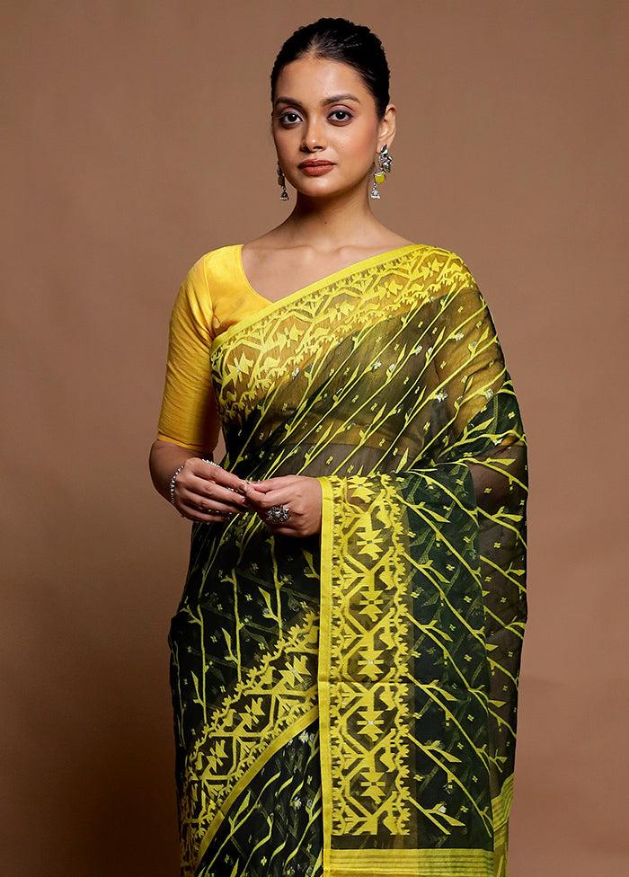 Green Tant Jamdani Saree Without Blouse Piece