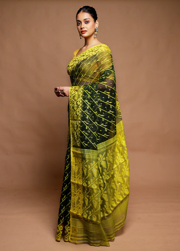 Green Tant Jamdani Saree Without Blouse Piece