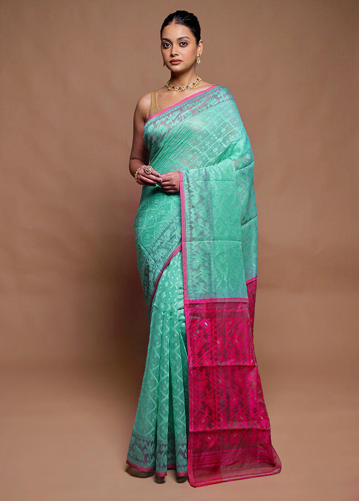 Blue Tant Jamdani Saree Without Blouse Piece