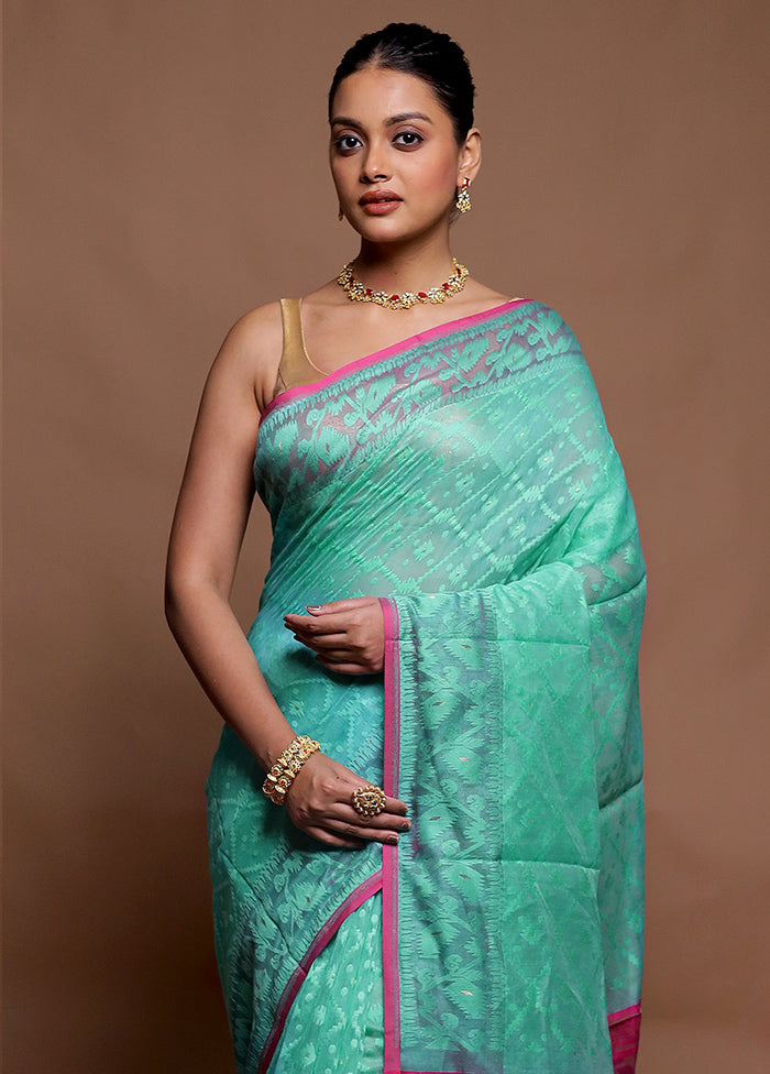 Blue Tant Jamdani Saree Without Blouse Piece