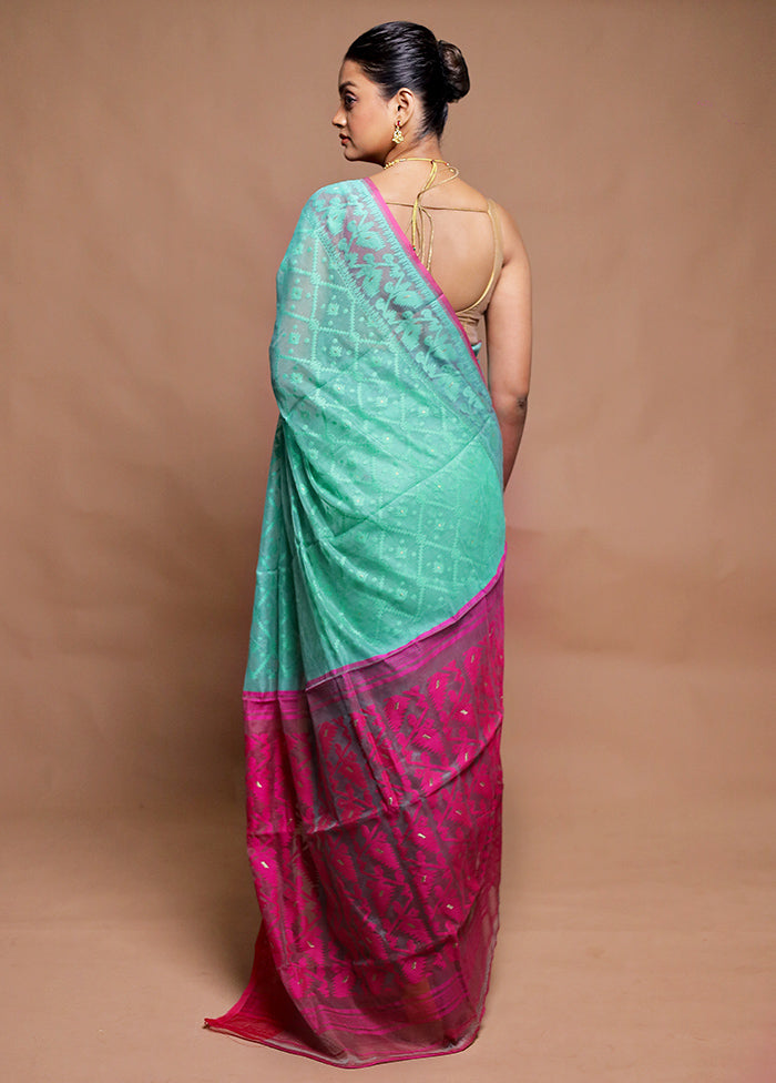 Blue Tant Jamdani Saree Without Blouse Piece