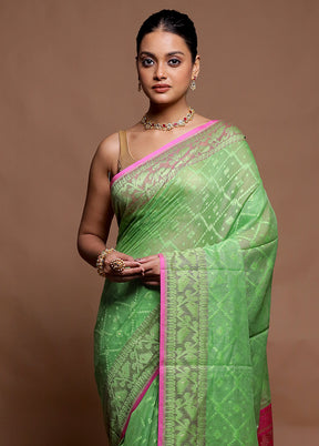 Green Tant Jamdani Saree Without Blouse Piece