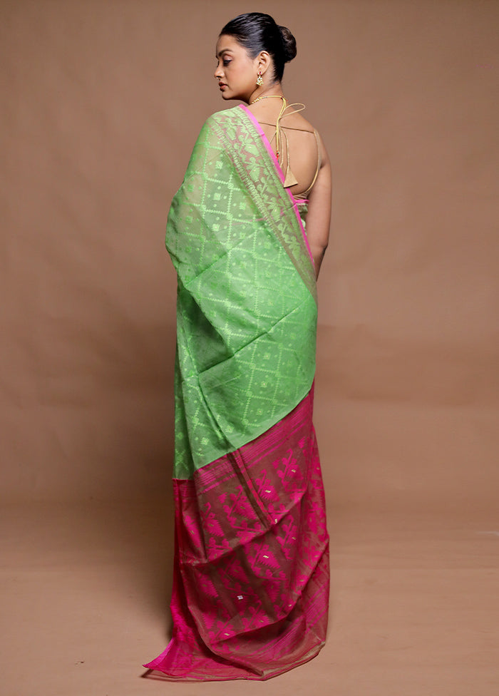 Green Tant Jamdani Saree Without Blouse Piece