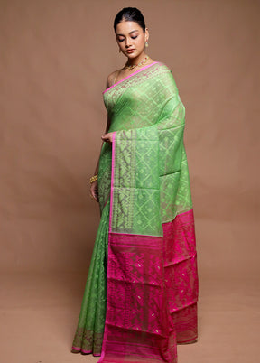 Green Tant Jamdani Saree Without Blouse Piece