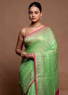 Green Tant Jamdani Saree Without Blouse Piece