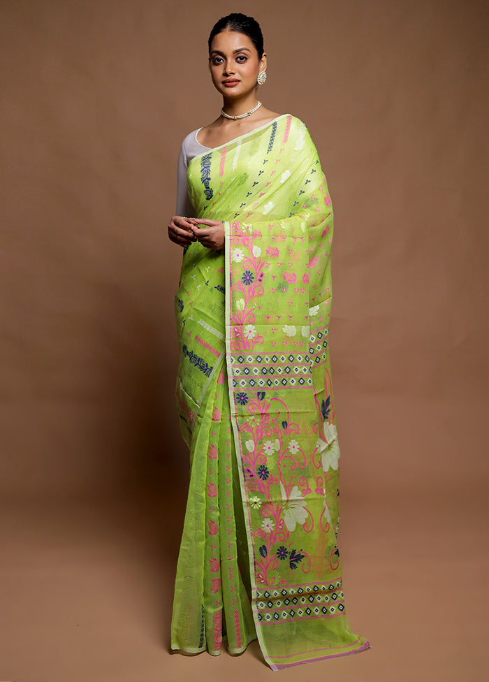 Green Tant Jamdani Saree Without Blouse Piece