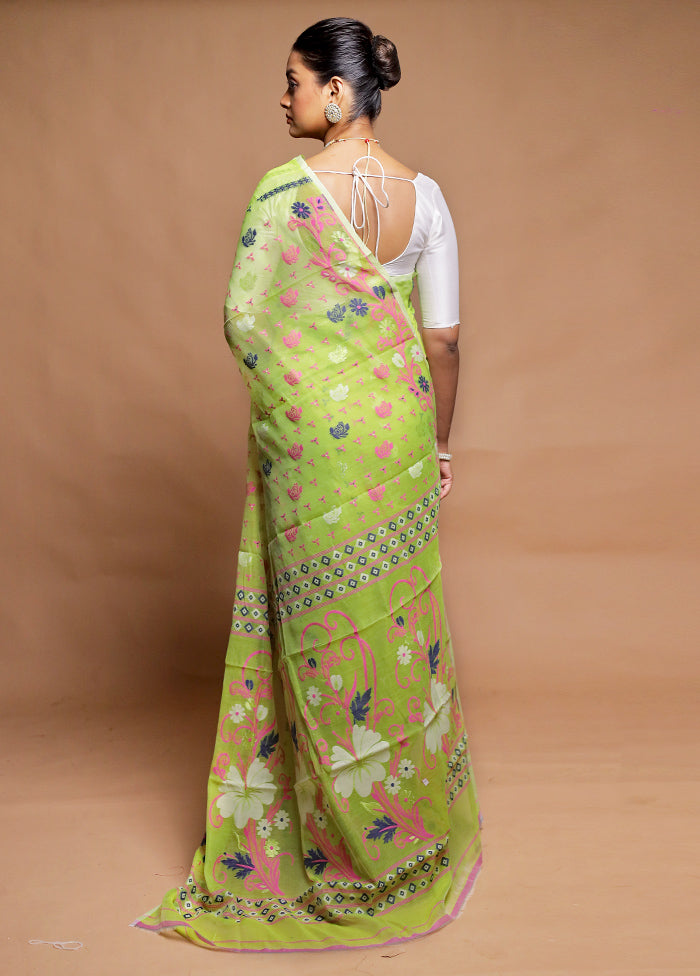 Green Tant Jamdani Saree Without Blouse Piece