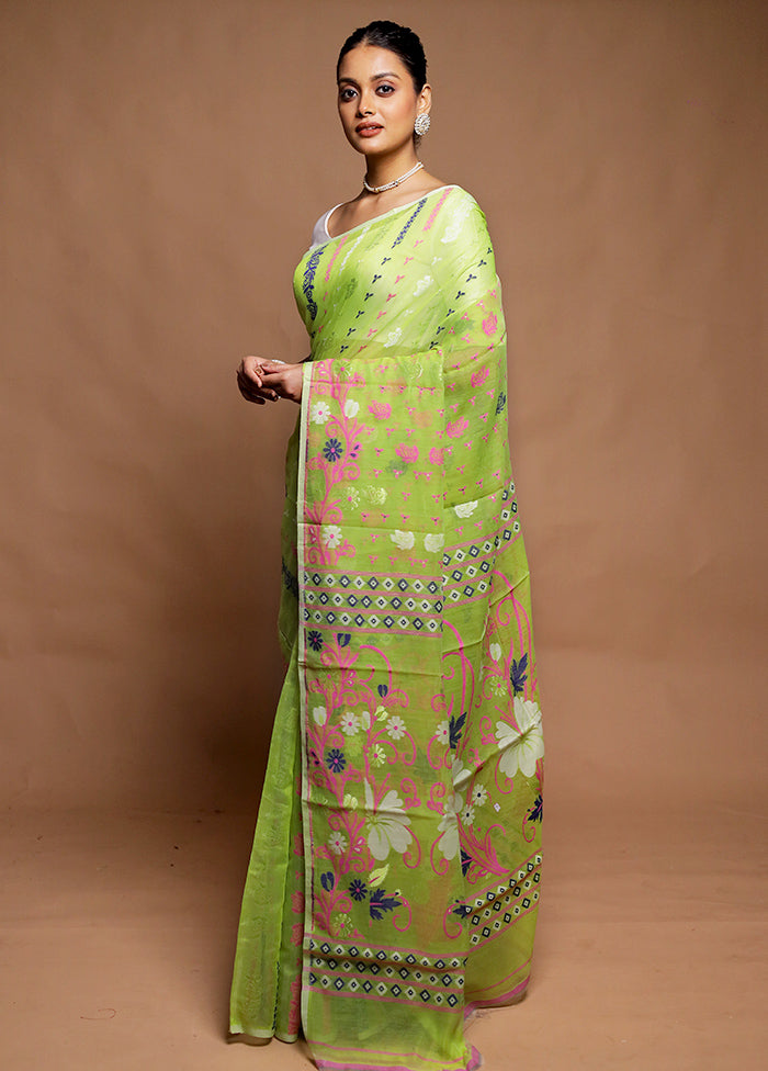 Green Tant Jamdani Saree Without Blouse Piece