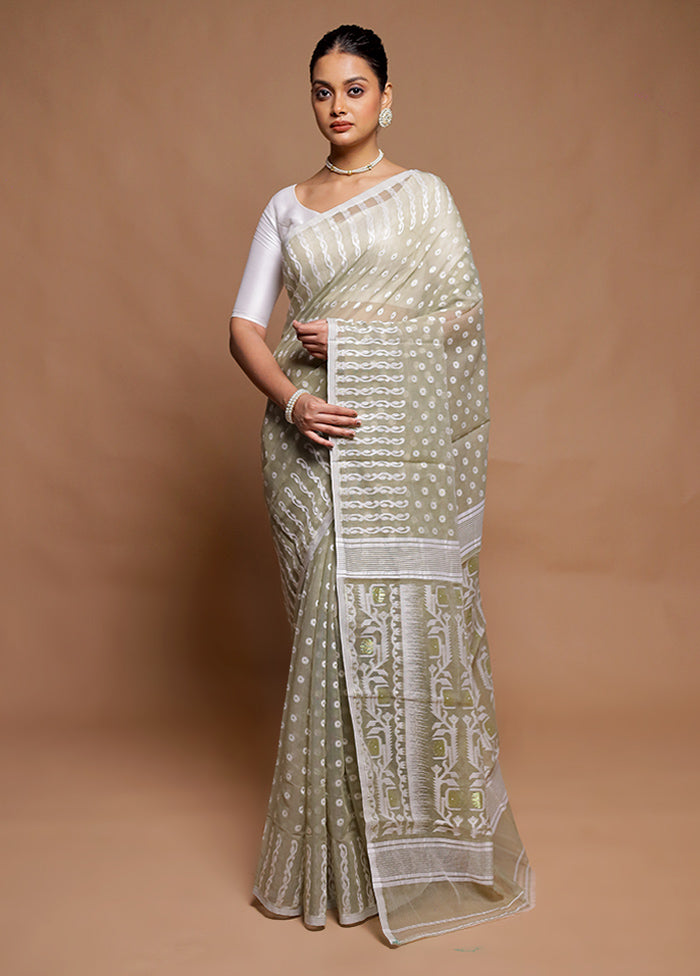 Grey Tant Jamdani Saree Without Blouse Piece