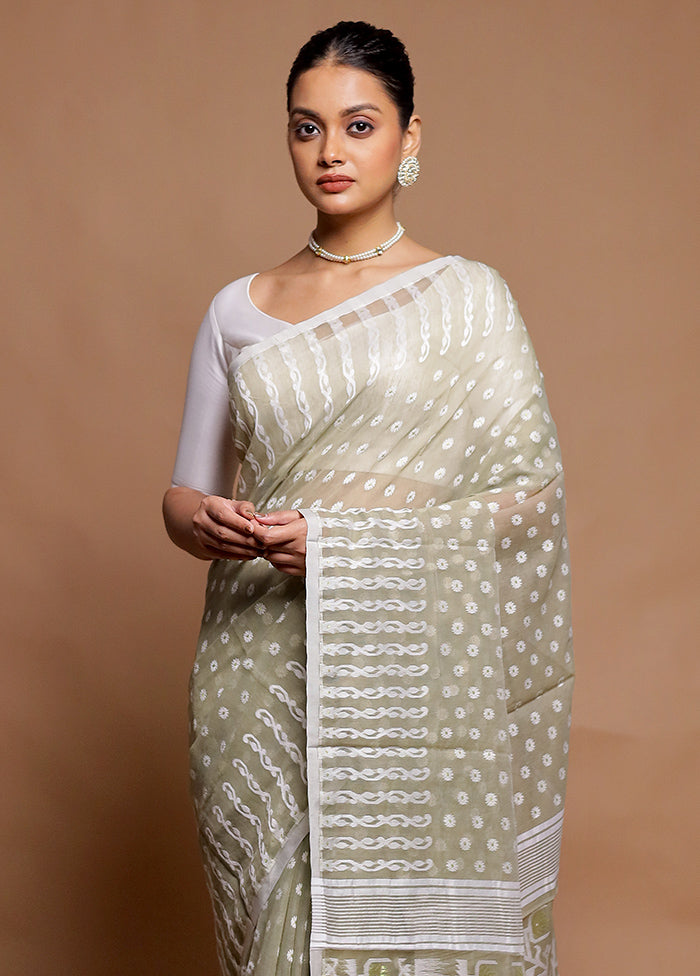 Grey Tant Jamdani Saree Without Blouse Piece