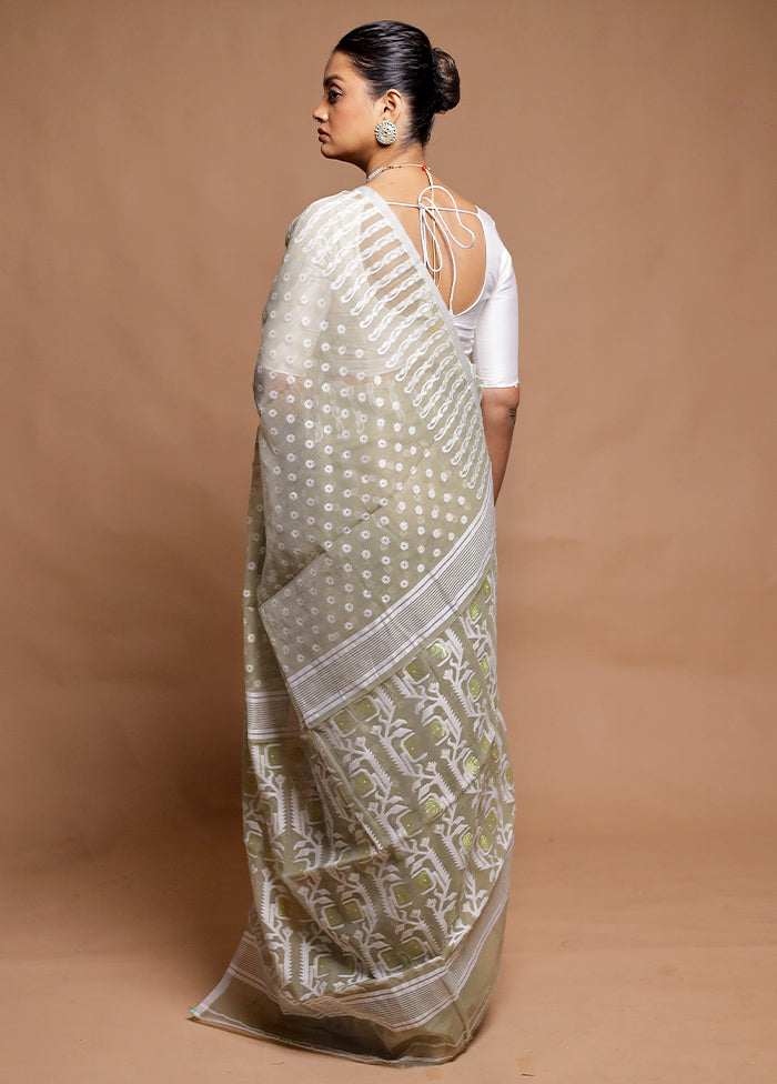 Grey Tant Jamdani Saree Without Blouse Piece