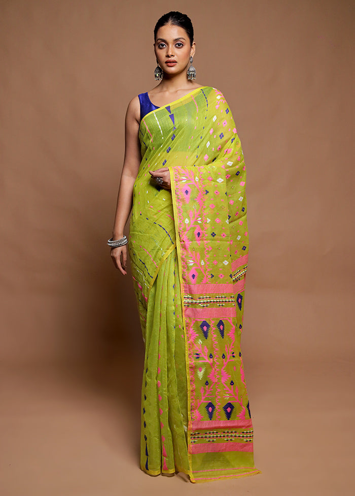 Green Tant Jamdani Saree Without Blouse Piece