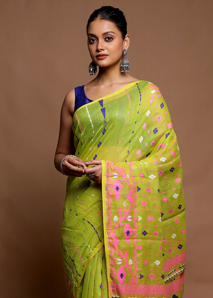 Green Tant Jamdani Saree Without Blouse Piece