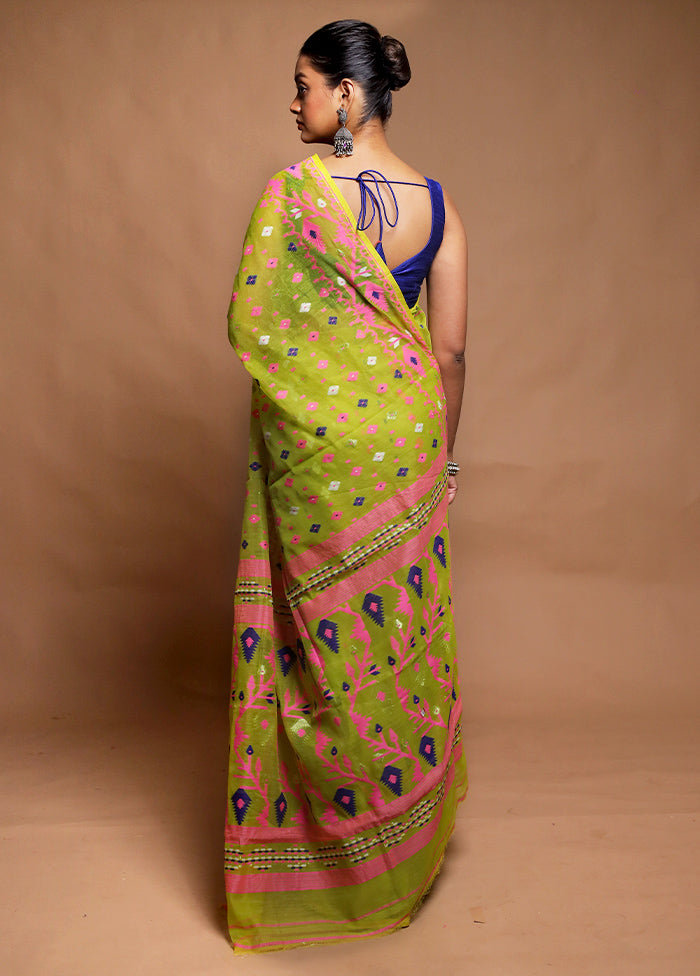 Green Tant Jamdani Saree Without Blouse Piece