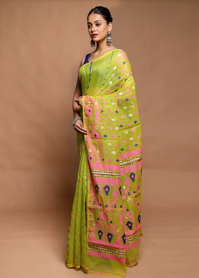 Green Tant Jamdani Saree Without Blouse Piece