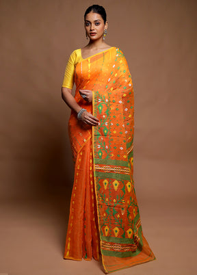 Orange Tant Jamdani Saree Without Blouse Piece