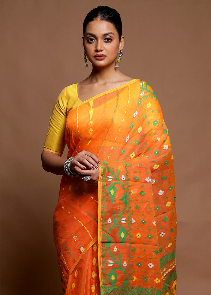 Orange Tant Jamdani Saree Without Blouse Piece