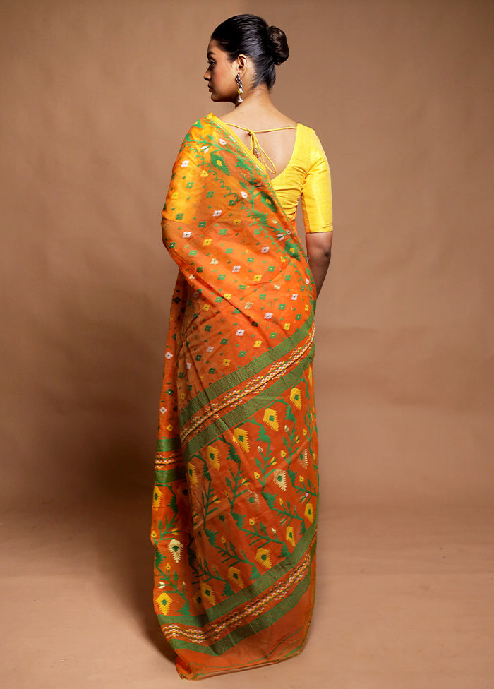 Orange Tant Jamdani Saree Without Blouse Piece