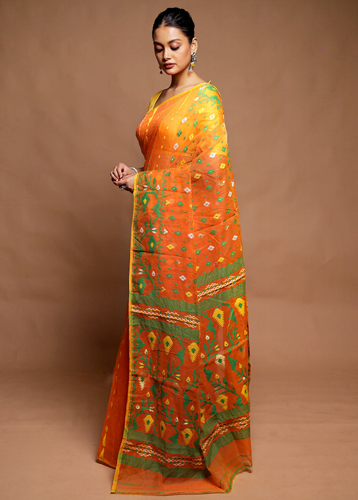 Orange Tant Jamdani Saree Without Blouse Piece