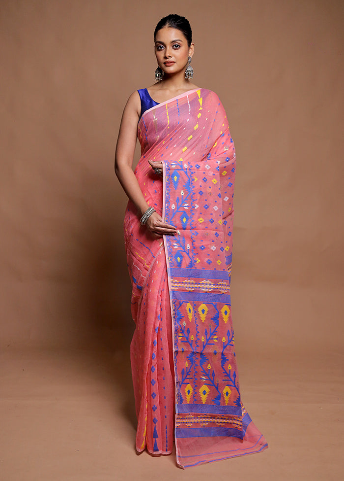 Pink Tant Jamdani Saree Without Blouse Piece